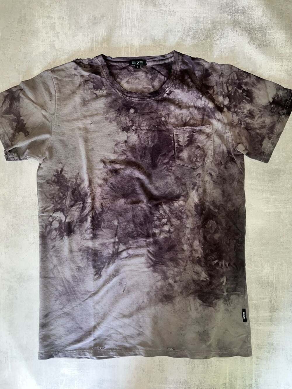 NEW Size Up Apparel Gray Tie Dye Distressed Short Sleeve Pocket T-Shirt Large